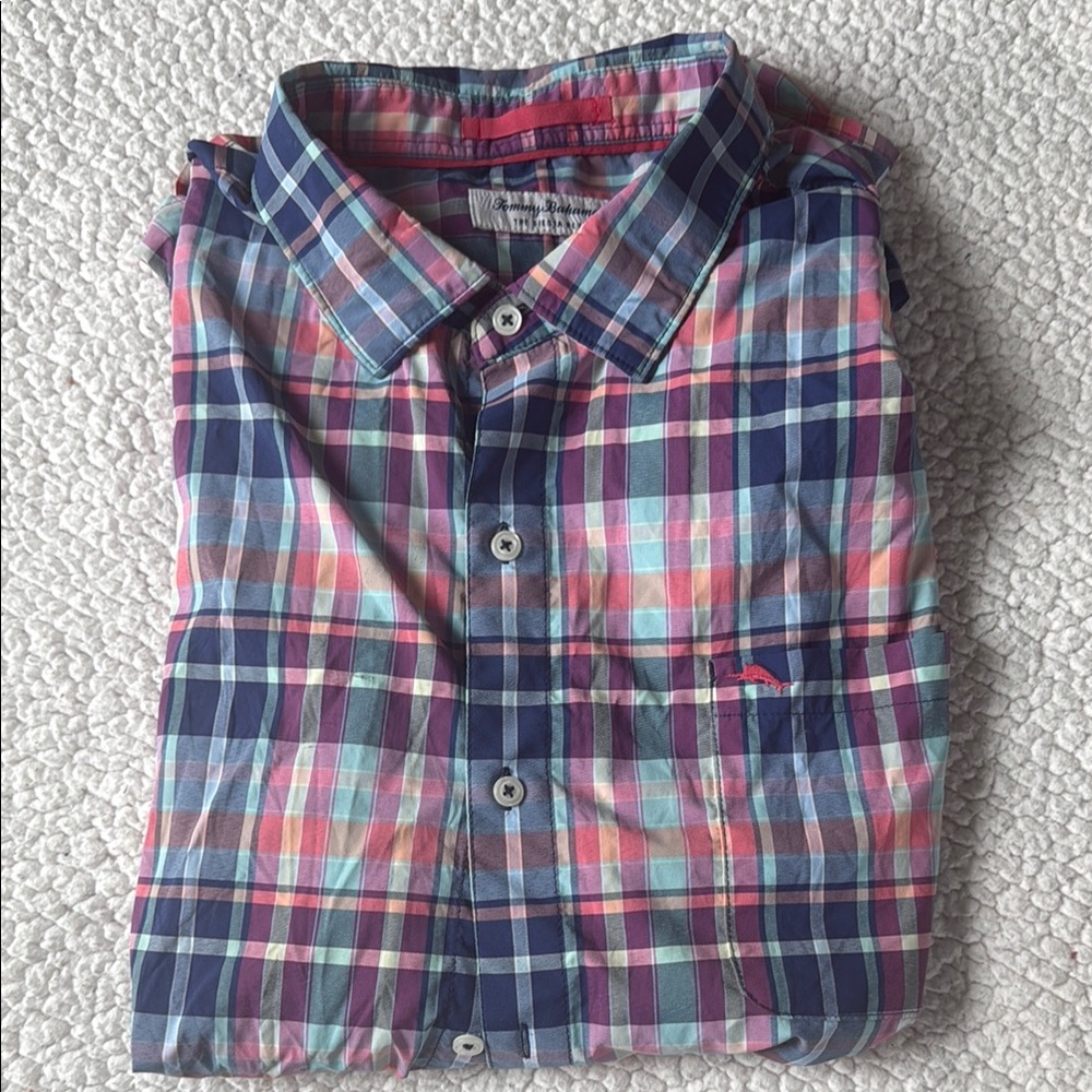 Tommy Bahama Casual Blue and Pink Button Down Shirt